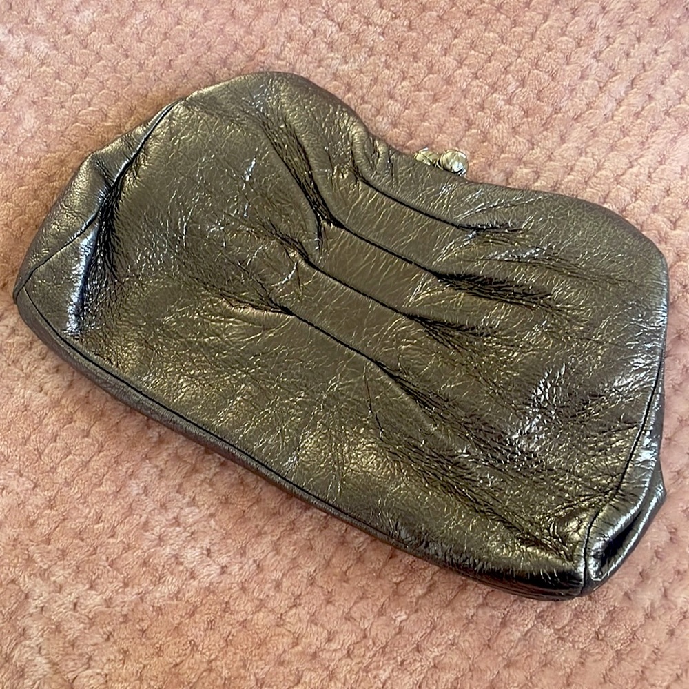 NEW | Elizabetta Franchi Ruched Silver Gunmetal Clutch Shoulder Bag Ball Clasp